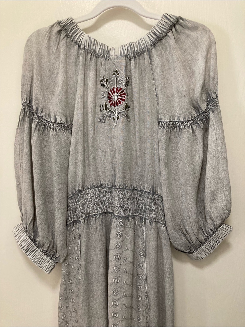Young Threads Boho Gray Ruffled Midi Dress - Picture 10 of 12
